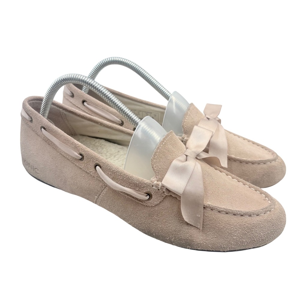 Vionic Alice Moccasin Slippers Womens 10 Pink Suede Bow Orthotic Flats FLAW